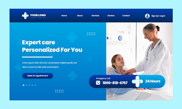 Modelo de página de destino de atendimento hospitalar