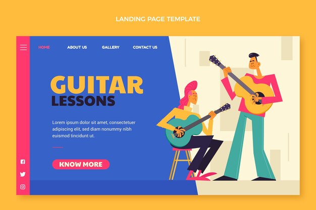 Modelo de página de destino de aulas de guitarra plana