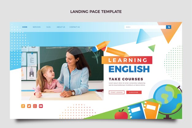 Modelo de página de destino de aulas de inglês gradiente