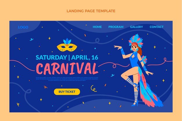 Modelo de página de destino de carnaval plano