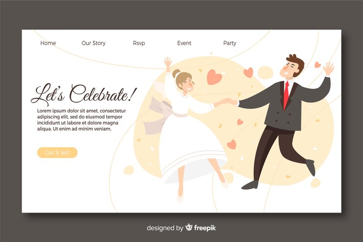 Vetor grátis modelo de página de destino de casamento com casal ilustrado