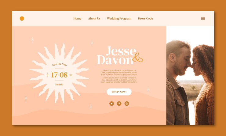 Vetor grátis modelo de página de destino de casamento laranja desenhado à mão