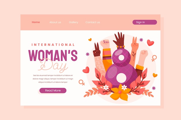 Modelo de página de destino de celebração plana do dia da mulher