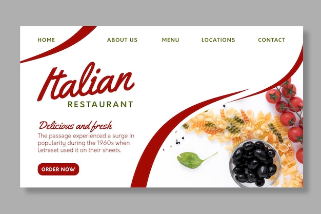 Modelo de página de destino de comida italiana