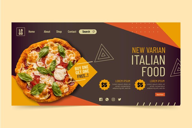 Modelo de página de destino de comida italiana