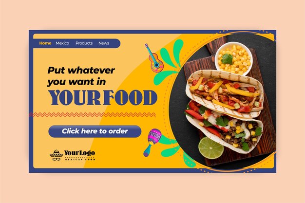 Modelo de página de destino de comida mexicana