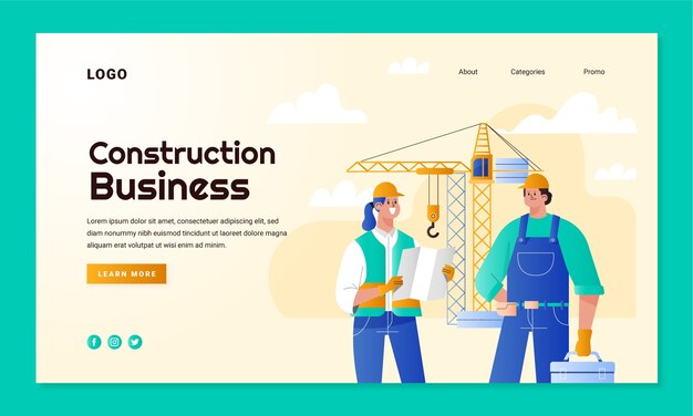 Modelo de página de destino de construção gradiente
