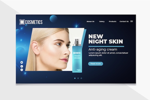 Vetor grátis modelo de página de destino de cosméticos faciais de beleza