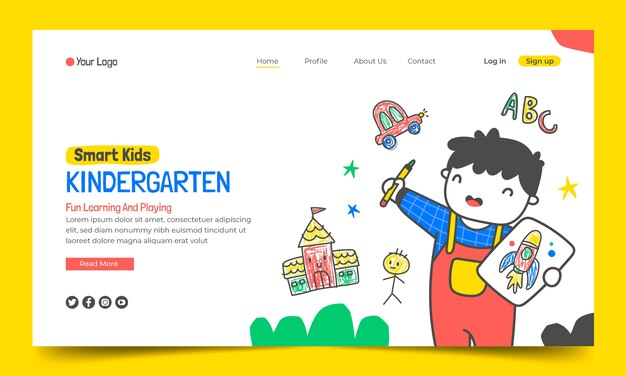 Modelo de página de destino de creche desenhada à mão