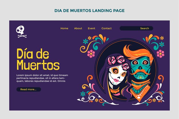 Modelo de página de destino de diâmetro plano desenhado à mão