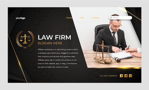 Vetor grátis modelo de página de destino de escritório de advocacia de luxo gradiente