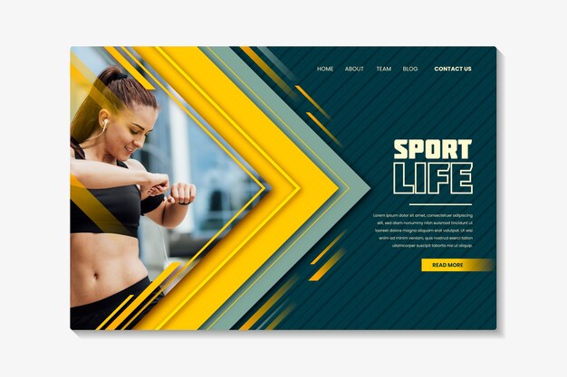 Modelo de página de destino de esporte com foto