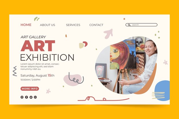 Modelo de página de destino de evento de exposição de arte desenhada à mão