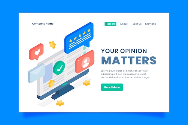 Vetor grátis modelo de página de destino de feedback isométrico