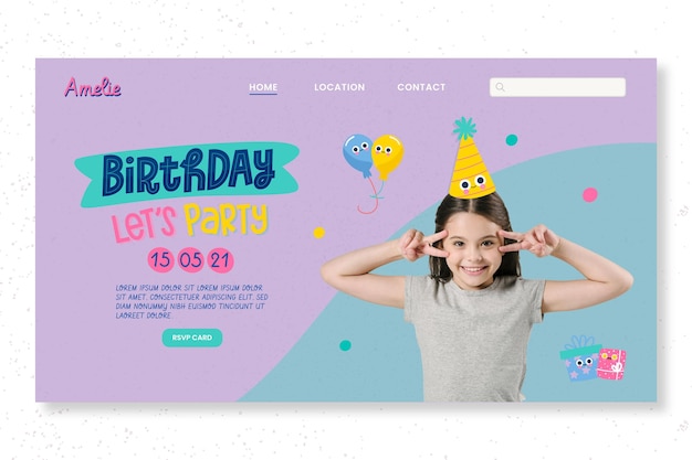 Vetor grátis modelo de página de destino de festa de aniversário infantil