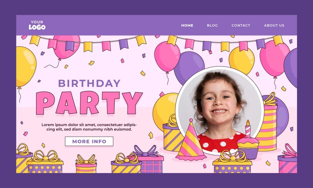 Modelo de página de destino de festa de aniversário infantil