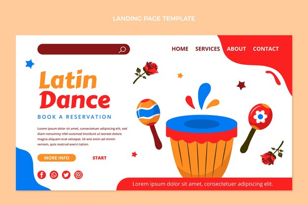 Modelo de página de destino de festa de dança latina plana