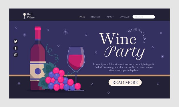 Modelo de página de destino de festa de vinho desenhada à mão
