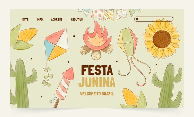 Modelo de página de destino de festas juninas em aquarela