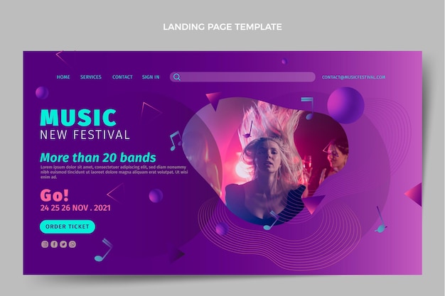 Modelo de página de destino de festival de música colorida gradiente