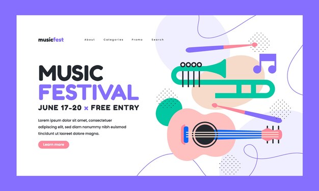 Modelo de página de destino de festival de música
