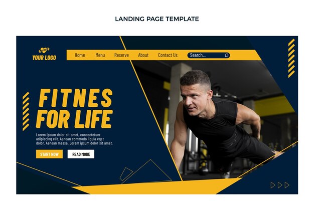 Modelo de página de destino de fitness de design plano
