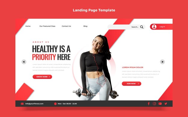Modelo de página de destino de fitness de design plano
