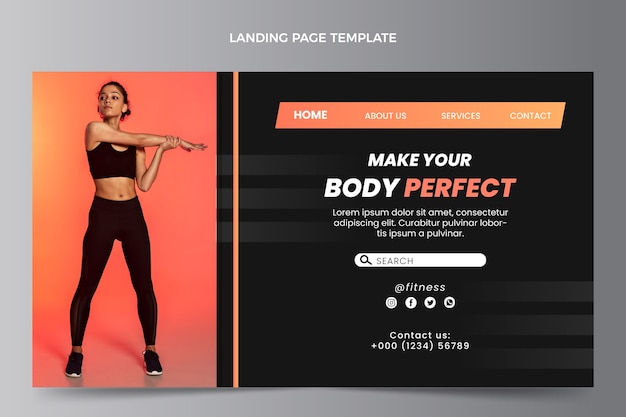 Modelo de página de destino de fitness gradiente