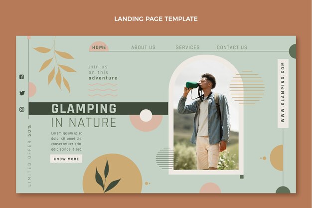 Modelo de página de destino de glamping plano
