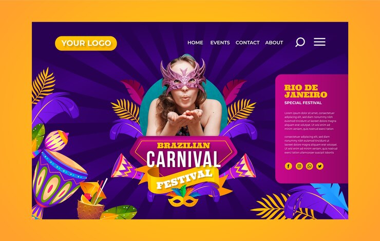 Vetor grátis modelo de página de destino de gradiente de carnaval