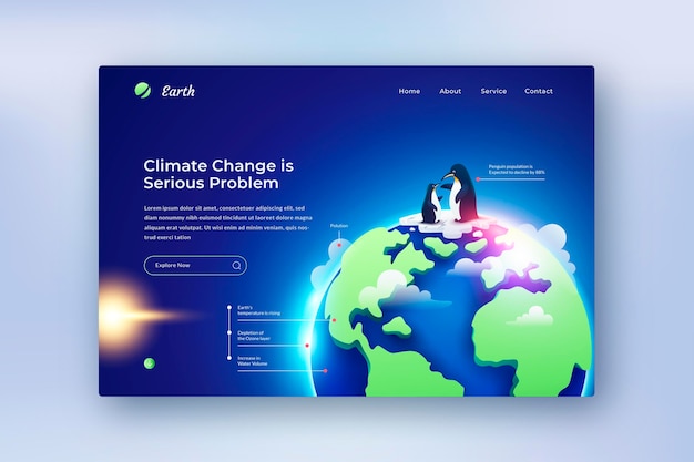 Modelo de página de destino de gradiente de mudança climática