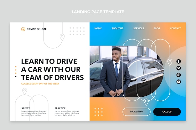 Vetor grátis modelo de página de destino de gradiente para autoescola