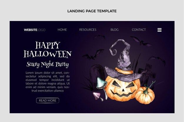 Modelo de página de destino de Halloween em aquarela