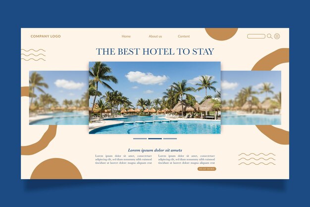 Modelo de página de destino de hotel moderno com foto