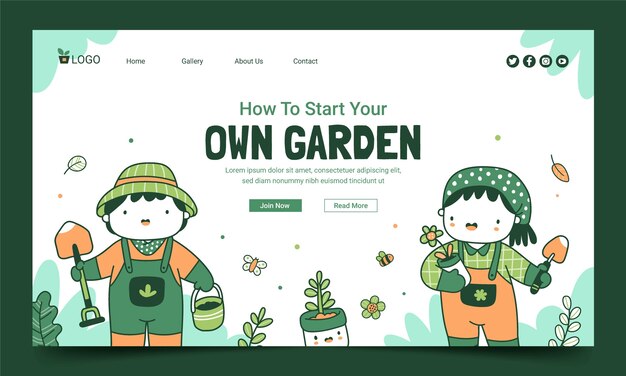 Modelo de página de destino de jardinagem e cultivo