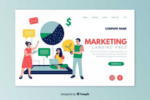 Modelo de página de destino de marketing plano