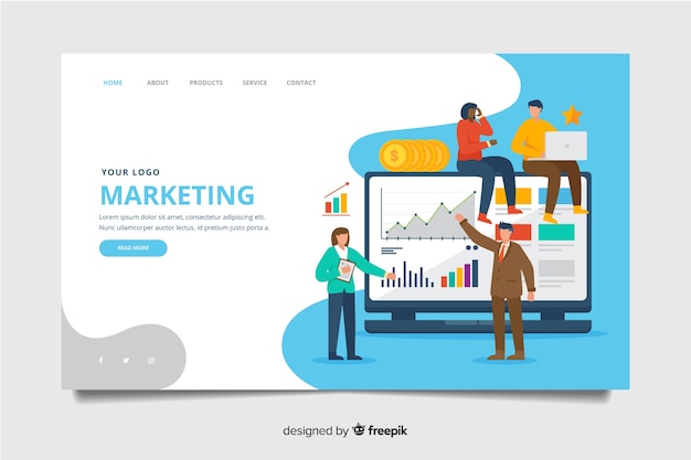 Modelo de página de destino de marketing plano