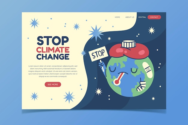 Modelo de página de destino de mudança climática desenhada à mão