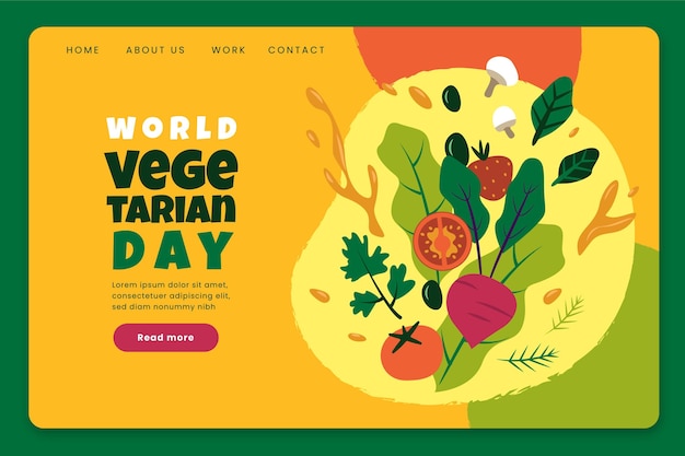 Modelo de página de destino de mundo plano vegetariano