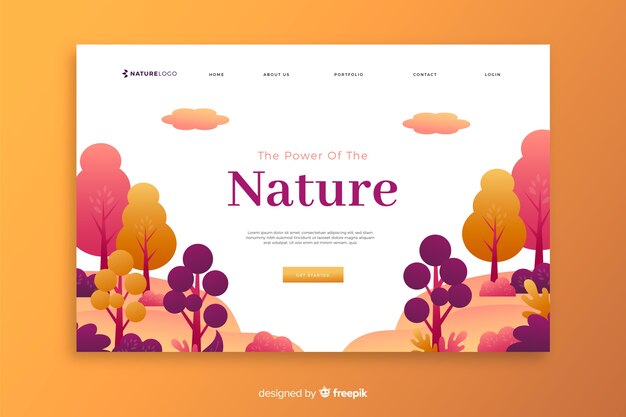 Modelo de página de destino de natureza gradiente