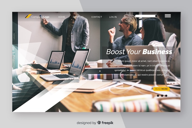 Vetor grátis modelo de página de destino de negócios com foto