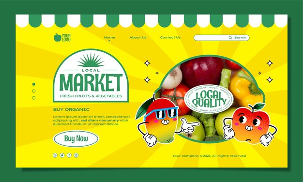 Modelo de página de destino de negócios de mercado local desenhado à mão