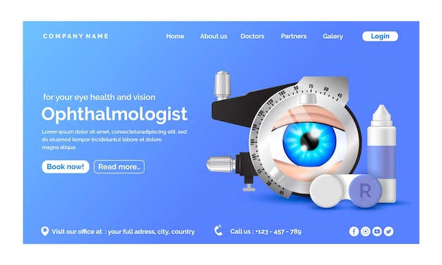 Modelo de página de destino de oftalmologista realista