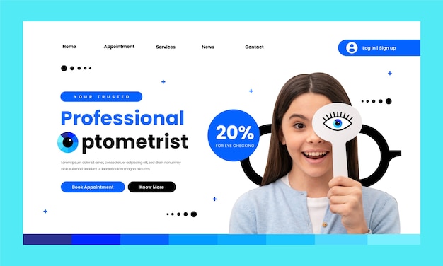 Vetor grátis modelo de página de destino de optometrista de design plano