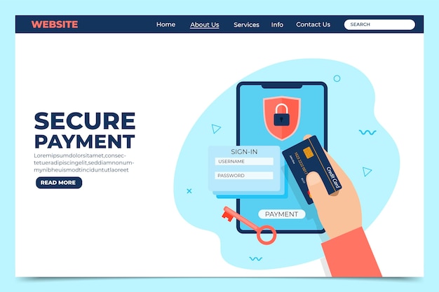 Vetor grátis modelo de página de destino de pagamento seguro