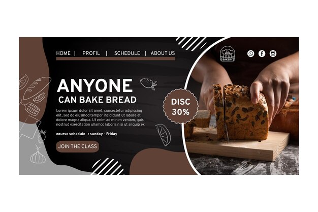Modelo de página de destino de pão delicioso