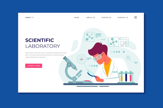 Vetor grátis modelo de página de destino de pesquisa científica de design plano