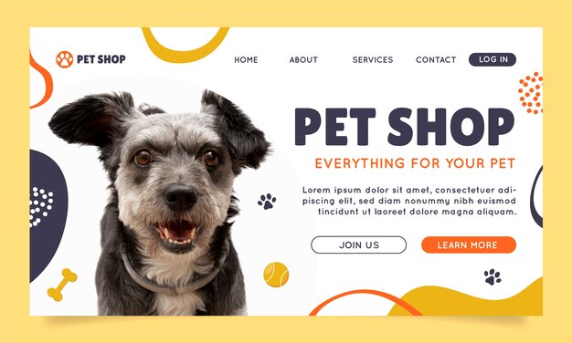 Modelo de página de destino de pet shop desenhado à mão