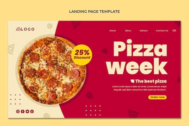 Modelo de página de destino de pizza plana