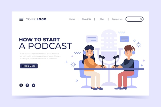 Modelo de página de destino de podcast